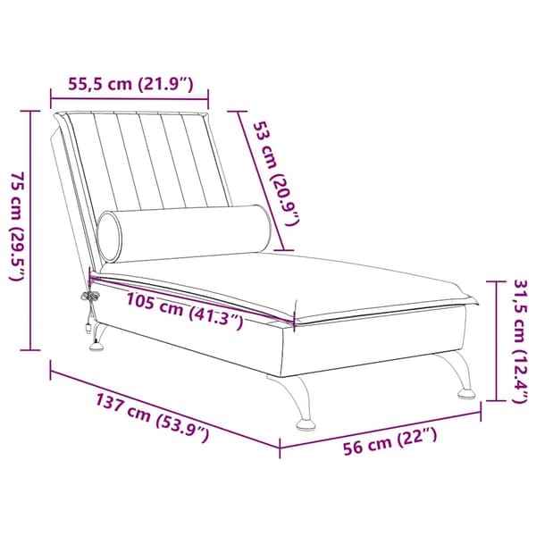Massageschäslong med bolster blå sammet