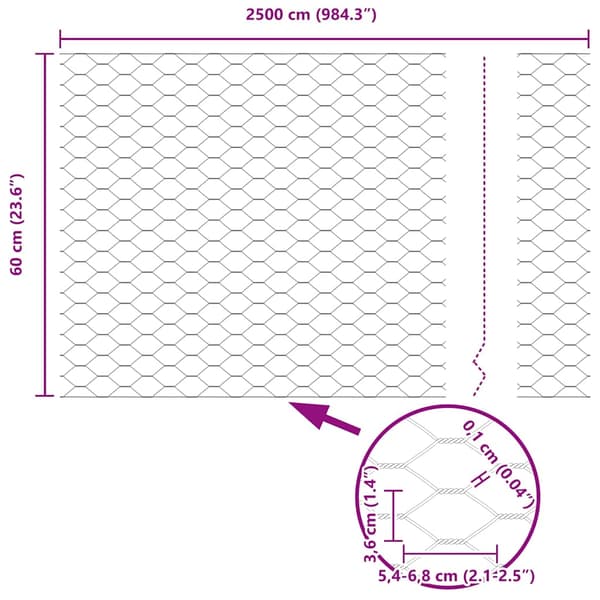 Hexagonstängsel Grå 0,6 x 25 m PVC