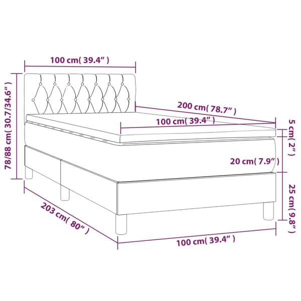 Ramsäng med madrass ljusgrå 100x200 cm sammet