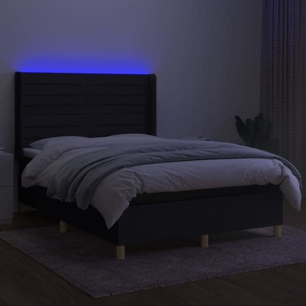 Ramsäng med madrass & LED svart 140x200 cm tyg