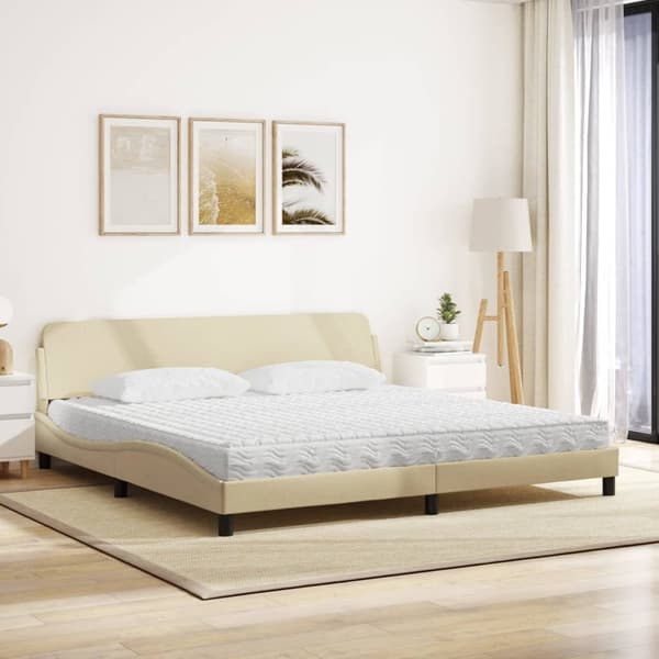 Bed with Mattress "Dover" Cream 200x200 cm Fabric