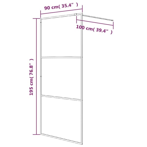 Duschvägg svart 90x195 cm halvfrostat ESG-glas