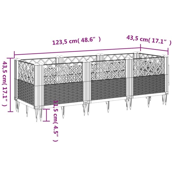 Odlingslåda med piggar vit 123,5x43,5x43,5 cm PP