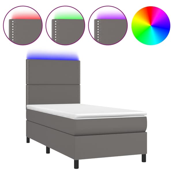 Ramsäng med madrass & LED grå 100x200 cm konstläder