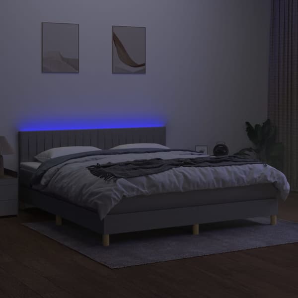 Ramsäng med madrass & LED ljusgrå 180x200 cm tyg