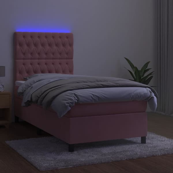 Ramsäng med madrass rosa & LED 100x200 cm sammet