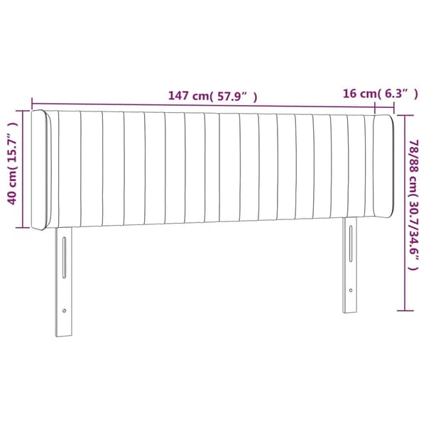 Sänggavel LED ljusgrå 147x16x78/88 cm sammet