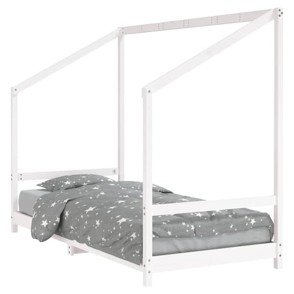 Sängram för barn vit 90x190 cm massiv furu