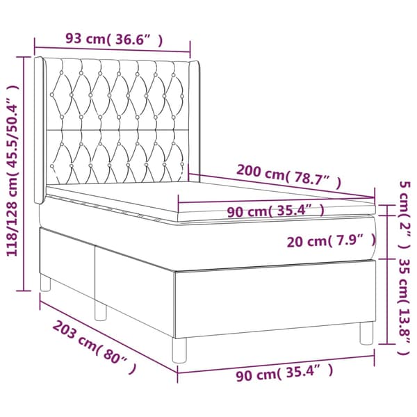 Ramsäng med madrass gräddvit 90x200 cm tyg