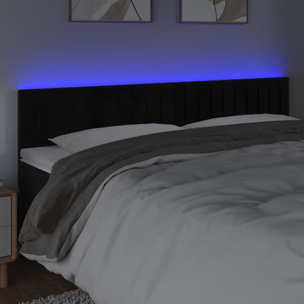 Sänggavel LED svart 200x5x78/88 cm sammet