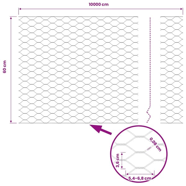 Hexagonstängsel Grå 0,6 x 100 m PVC
