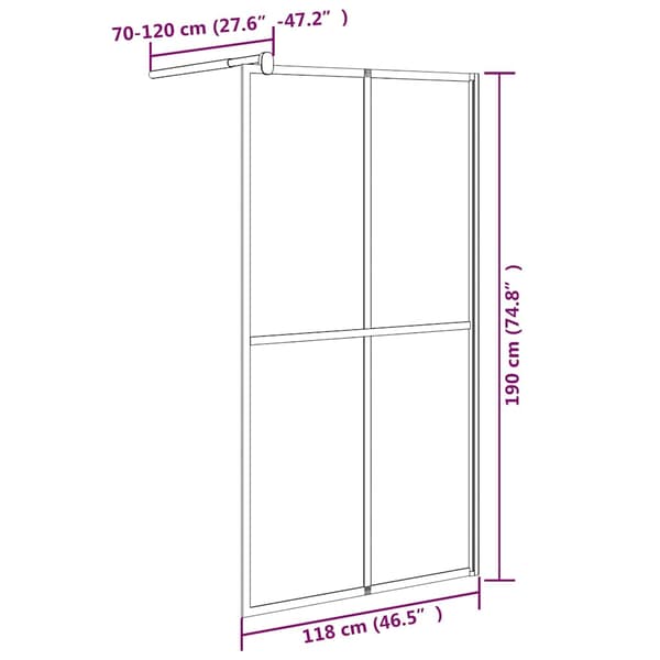 Duschvägg 118x190 cm mörkt härdat glas
