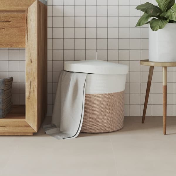 Förvaringskorg med lock brun och vit Ø40x35 cm bomull