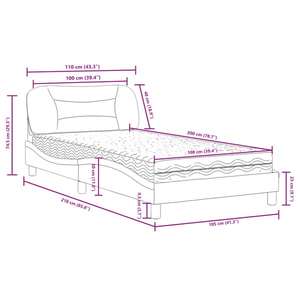 Bed with Mattress "Hvar" Light Grey 100x200 cm Fabric