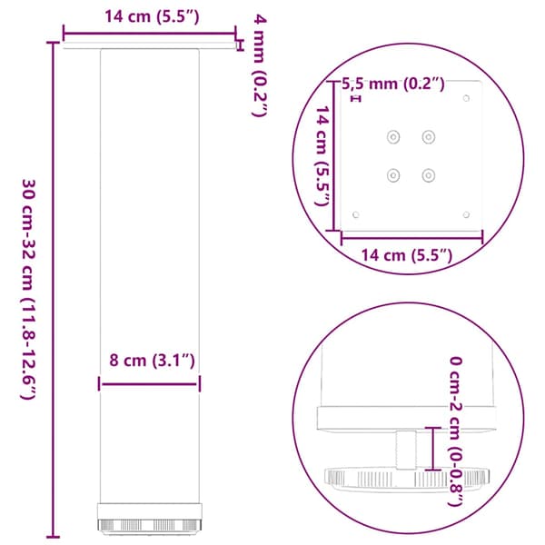 Soffbordsben 4 st vita 30-32 cm stål