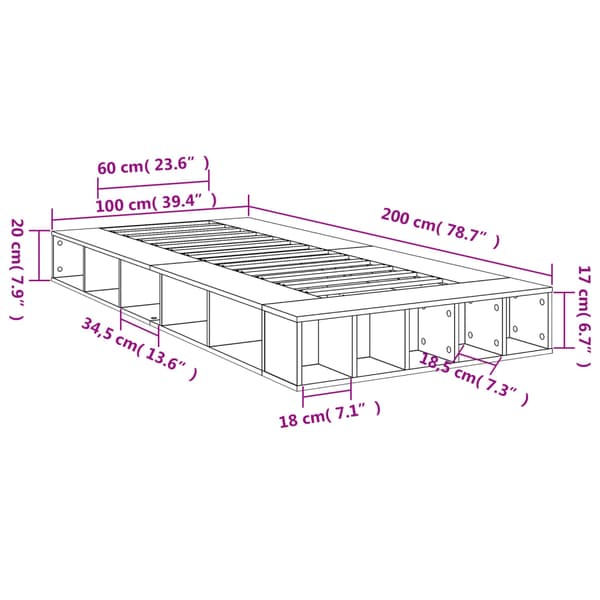Sängram vit 100x200 cm konstruerad trä
