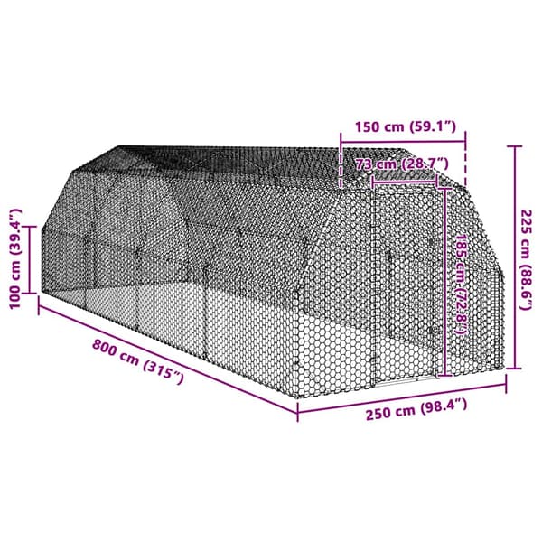 Hönsgård 2,5x8x2,25 m galvaniserat stål
