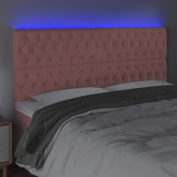 Sänggavel LED rosa 180x7x118/128 cm sammet