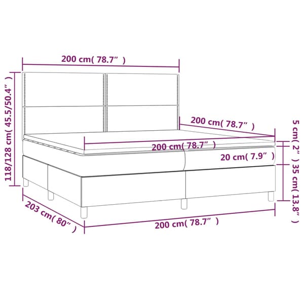 Ramsäng med madrass & LED mörkblå 200x200 cm sammet