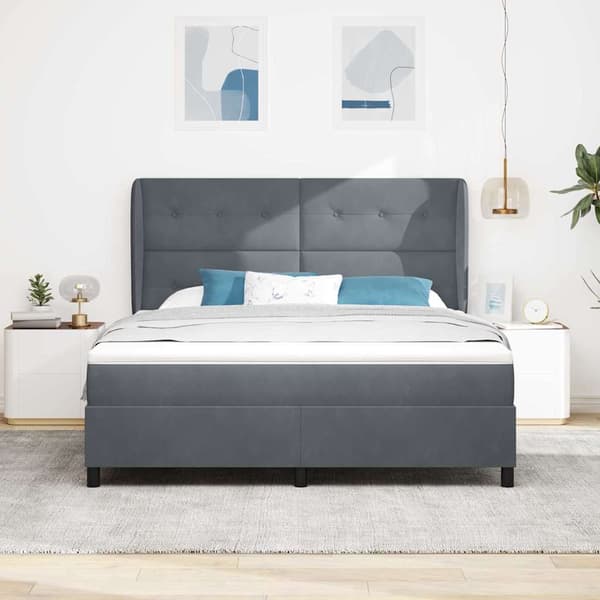 Bäddfjäder med madrass Mörkgrå 200 x 180 cm Polyester