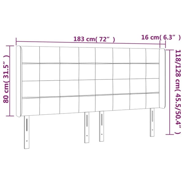 Sänggavel LED blå 183x16x118/128 cm tyg