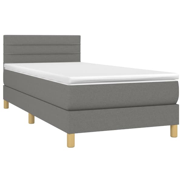 Ramsäng med madrass & LED mörkgrå 90x190 cm tyg