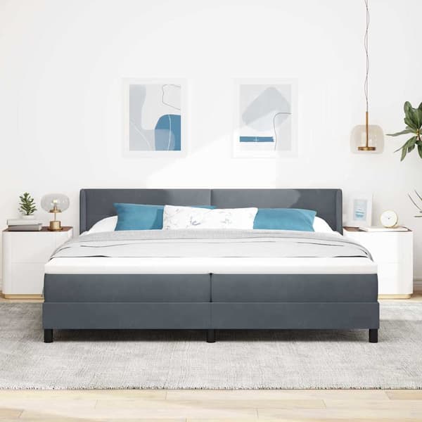 Bäddfjäder med madrass Mörkgrå 200 x 200 cm Polyester