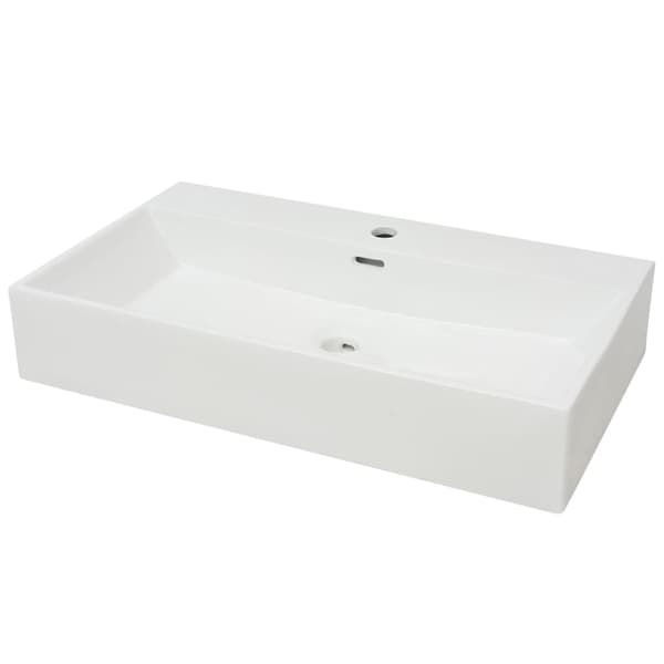 Handfat med kranhål keramik vit 76x42,5x14,5 cm