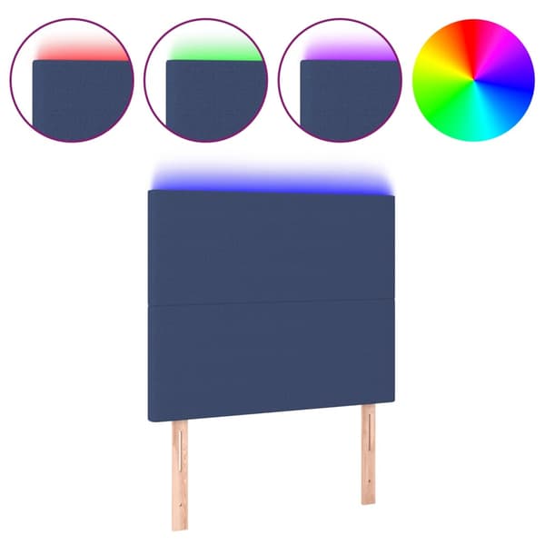 Sänggavel LED blå 100x5x118/128 cm tyg