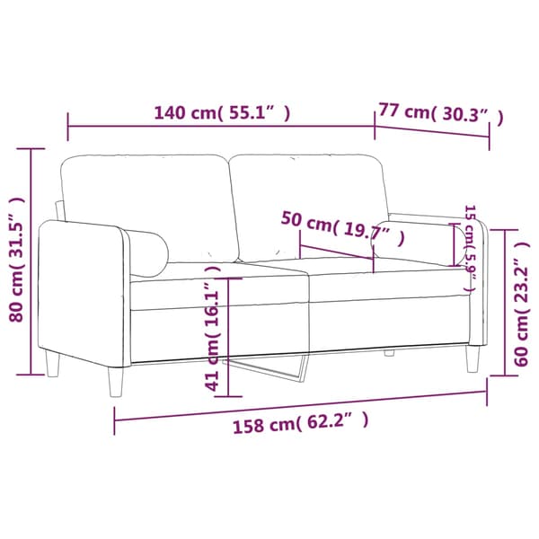 2-sitssoffa med prydnadskuddar rosa 140 cm sammet