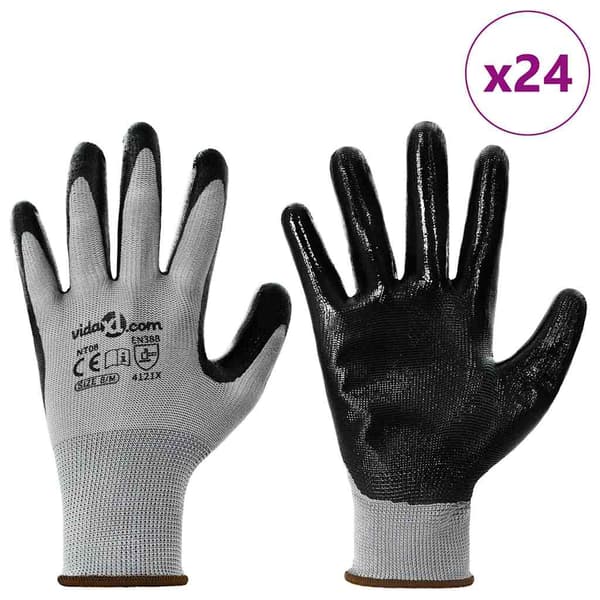 Arbetshandskar 24 pcs Grå och svart 8 / m Polyester