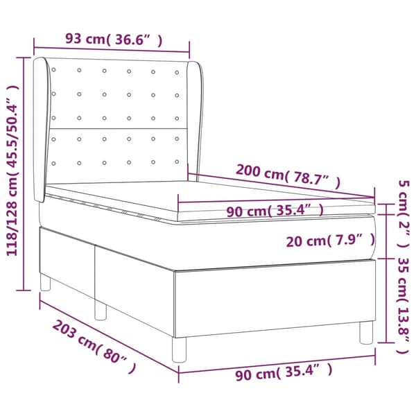 Ramsäng med madrass mörkblå 90x200 cm sammet