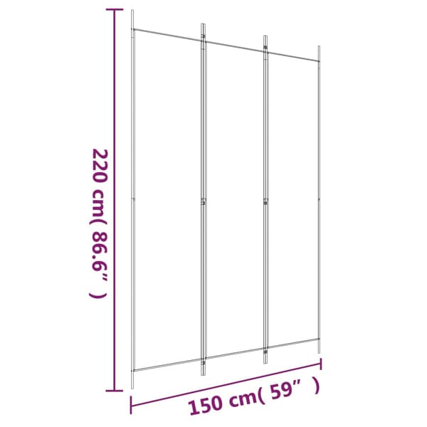 Rumsavdelare 3 paneler vit 150x220 cm tyg