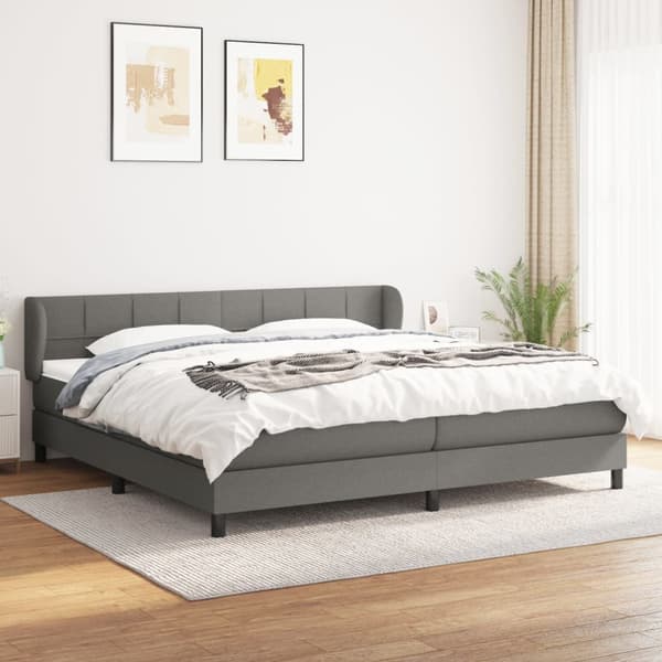 Ramsäng med madrass mörkgrå 200x200 cm tyg