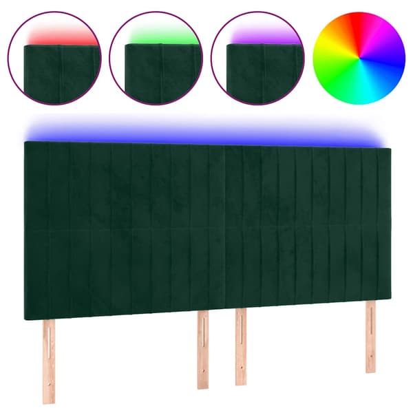 Sänggavel LED mörkgrön 160x5x118/128 cm sammet