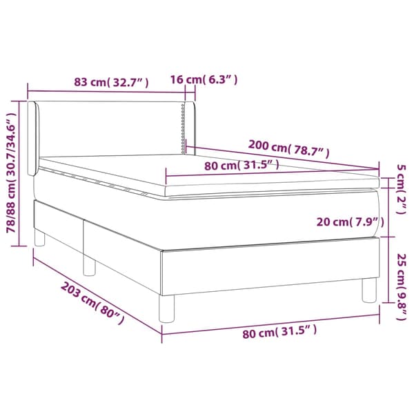 Ramsäng med madrass ljusgrå 80x200 cm sammet