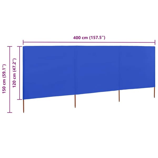 Vindskydd 3 paneler tyg 400x120 cm azurblå