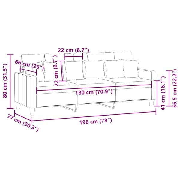 3-sitssoffa svart 180 cm tyg