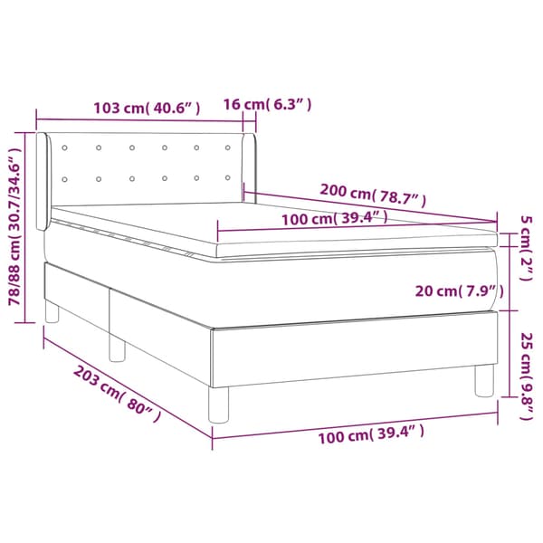 Ramsäng med madrass grå 100x200 cm konstläder
