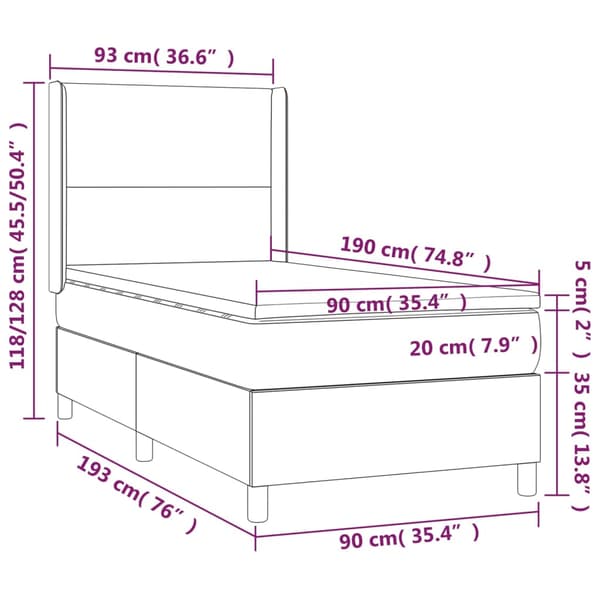Ramsäng med madrass & LED ljusgrå 90x190 cm sammet