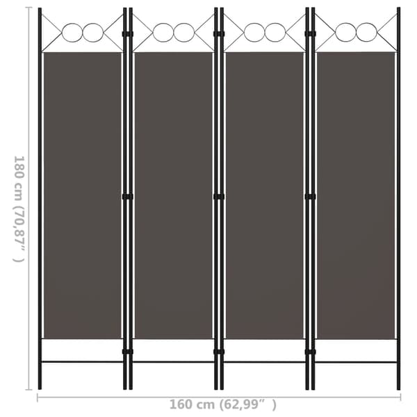 Rumsavdelare 4 paneler antracit 160x180 cm