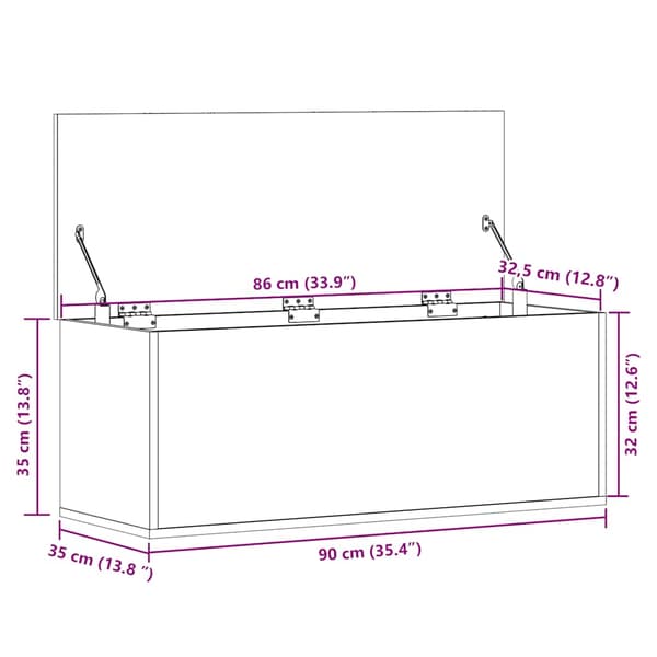 Förvaringslåda vit 90x35x35 cm konstruerat trä
