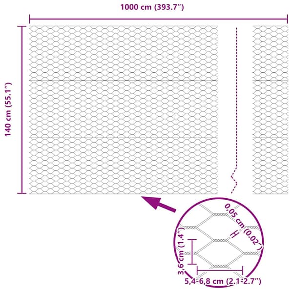 Hexagonstängsel Silver 1,4 x 10 m Galvaniserat stål