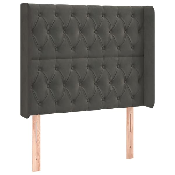 Ramsäng med madrass & LED mörkgrå 90x190 cm sammet