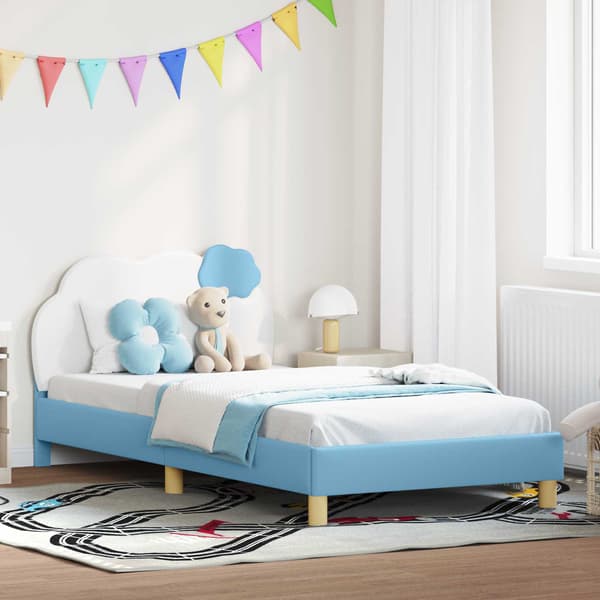 Barnsängram med sänggavel Blå 90 x 200 cm PU