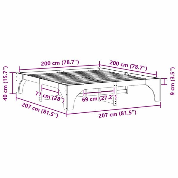Sängram Vit 200 x 200 cm Massiv furu