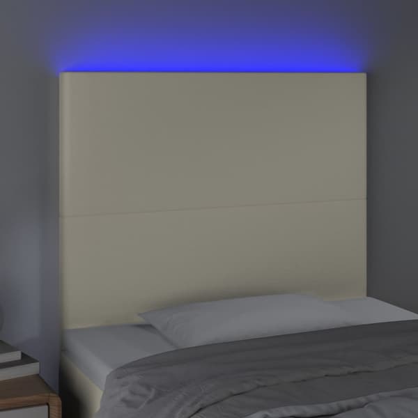 Sänggavel LED gräddvit 100x5x118/128 cm konstläder