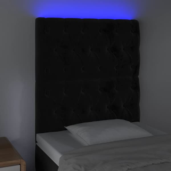 Sänggavel LED svart 80x7x118/128 cm sammet