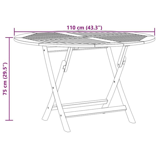 Hopfällbart trädgårdsbord Ø 110x75 cm massiv teak
