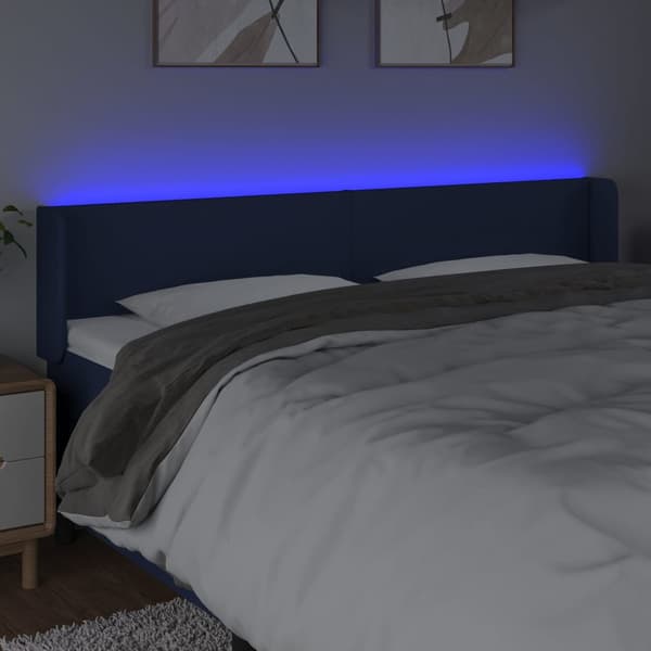 Sänggavel LED blå 183x16x78/88 cm tyg